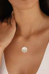 Smiling Face Emoji Silver Necklace with White Stone, Smiley Face Necklace, Smile Necklace